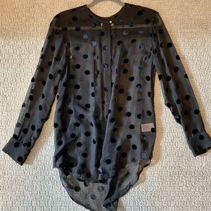 Black Polk A Dot Silk Long Sleeve Blouse, EQUIPMENT Brand, Size XS/S